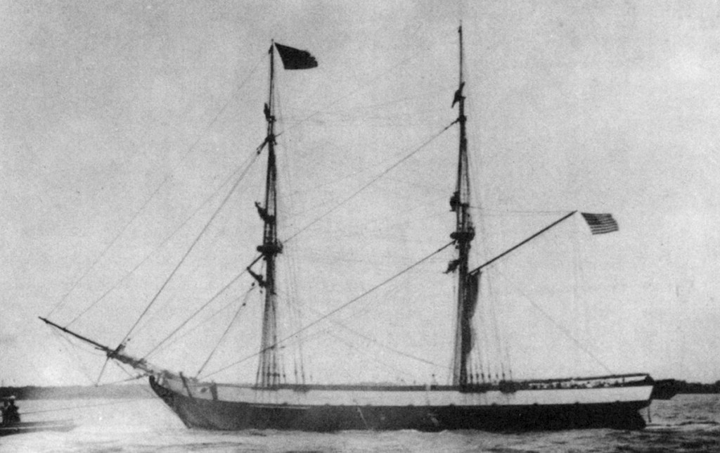 Reconstructed brig Niagara, c. 1923. The original Niagara was raised in 1913 and reconstructed for Perry Victory Centennial. The ship is now preserved ashore in Erie, PA.