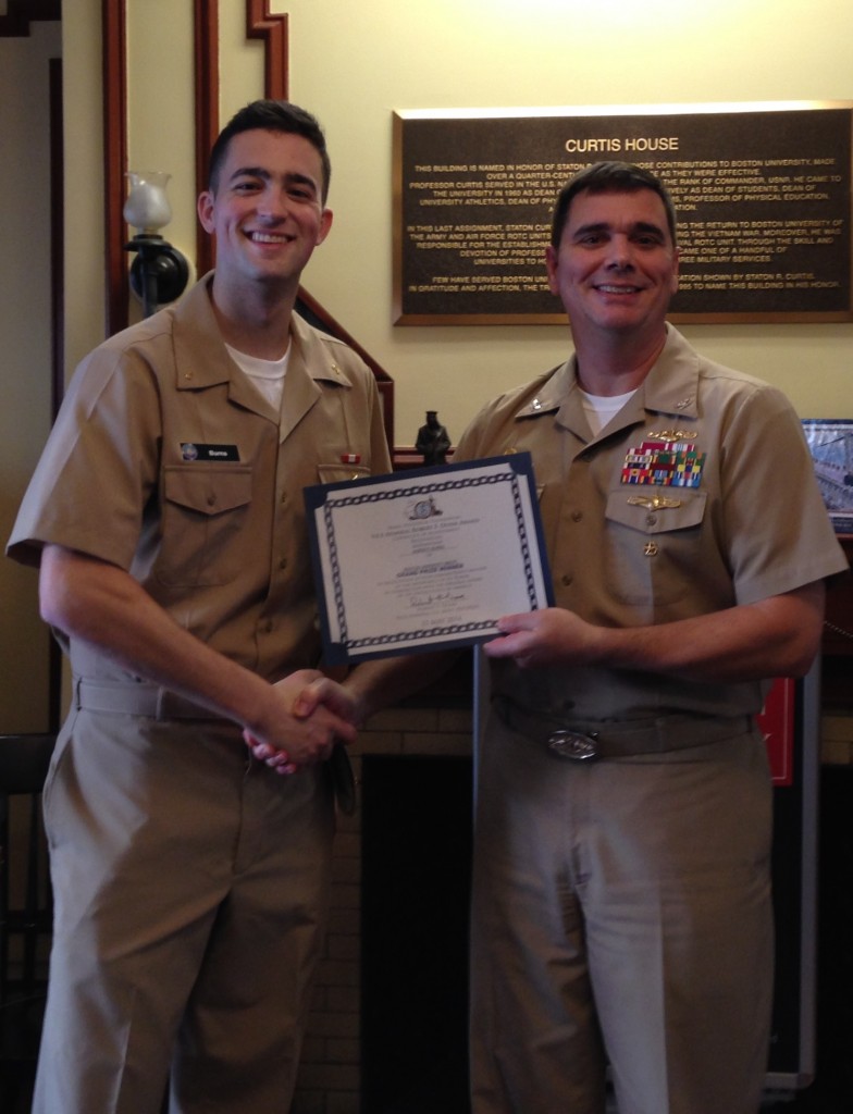 MIDN Jasper Burns Receives his Dunn Award Certificate.