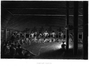 Samoan Dance, Charles Wilkes, Narrative of the United States Exploring Expedition during the years 1838, 1839, 1840, 1841, 1842. Volume 3, 1845 (Image via Smithsonian)