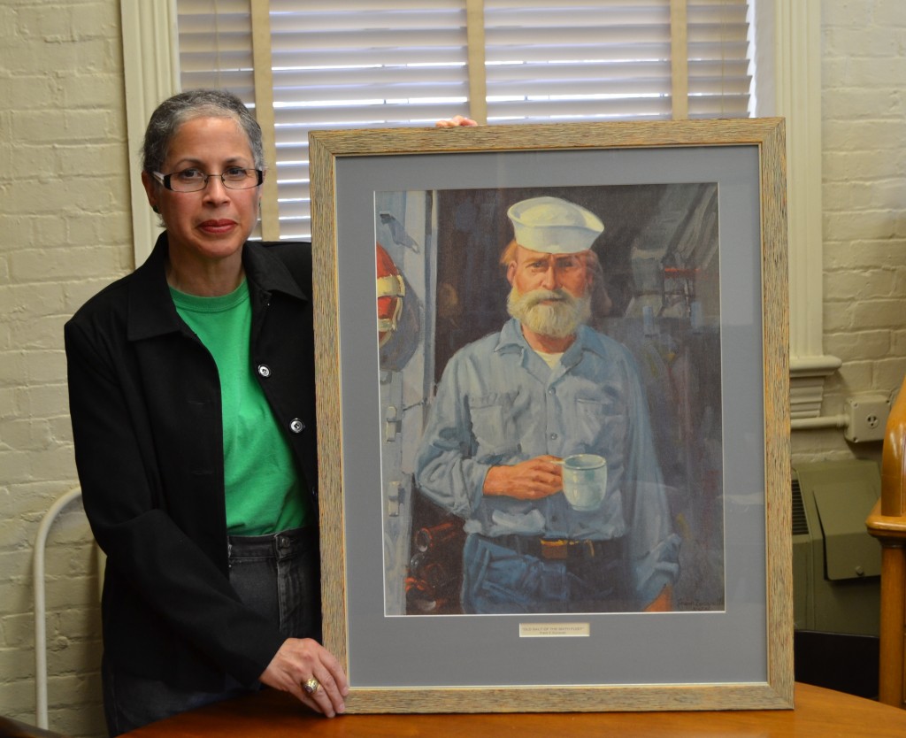 CDR Caridad A. Vicente, USN (Ret.) with "Old Salt of the Sixth Fleet" (NHF Photo by Matthew Eng/Released)