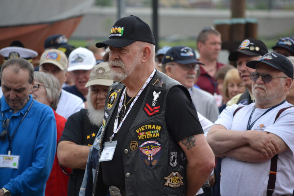 A Swift boat veteran listens to Dr. Edward Marolda talk during their visit to the Washington Navy Yard and PCF-1 (NHF Photo)