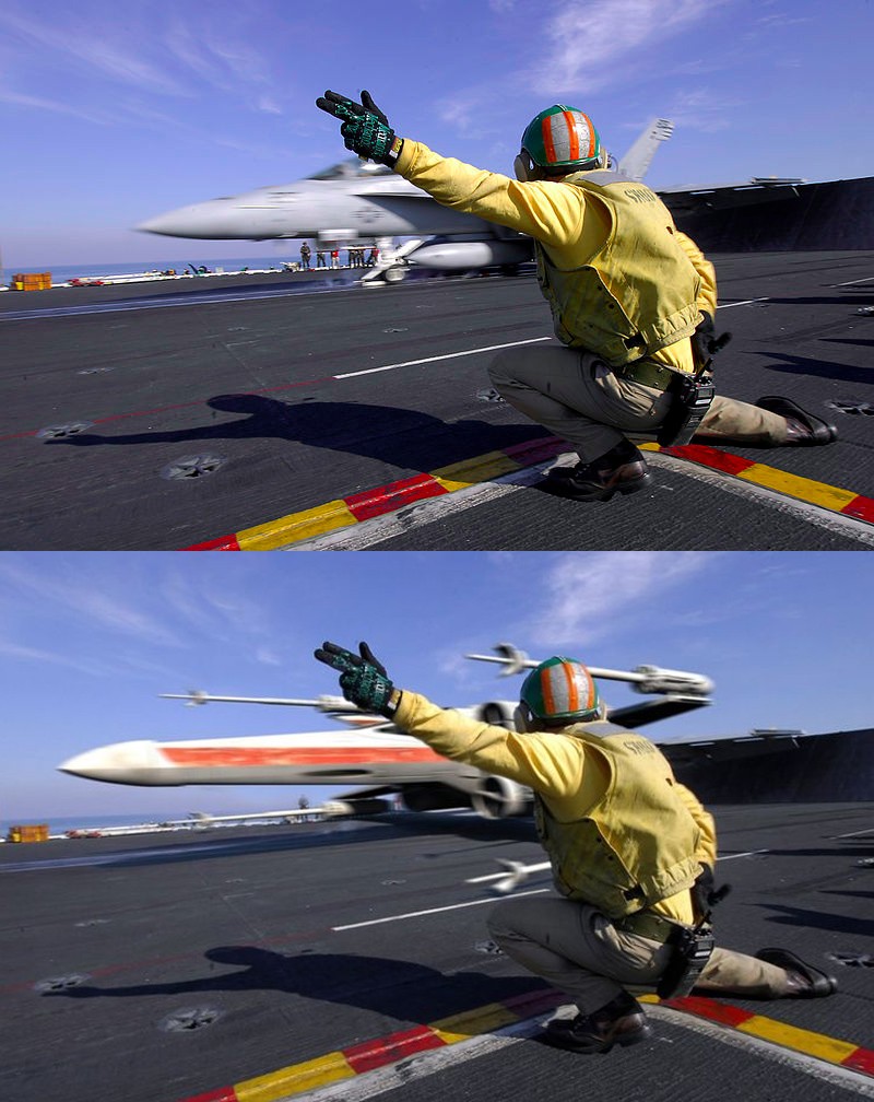 PERSIAN GULF (Feb. 7, 2008) Lt. Stephen Weeks, a "Shooter" on the flight deck of the Nimitz-class aircraft carrier USS Harry S. Truman (CVN 75), gives the signal for an F/A-18E Super Hornet to launch off ship. Truman and embarked Carrier Air Wing (CVW) 3 are deployed supporting Operations Iraqi Freedom, Enduring Freedom and maritime security operations. U.S. Navy photo by Mass Communication Specialist Seaman Justin L. Losack (Released)/Reddit/Funnymama.com