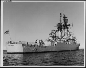 (DLG-22) Off Bath, Maine on 18 May 1971. (Official U.S. Navy Photograph, from the collections of the Naval History and Heritage Command # NH 106507)