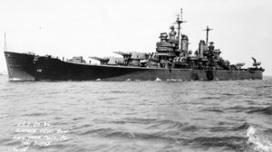 The U.S. Navy Baltimore-class heavy cruiser USS Chicago (CA-136) off the Philadelphia Navy Yard, Pennsylvania (USA), 7 May 1945. (USN Photograph/NAVSOURCE)